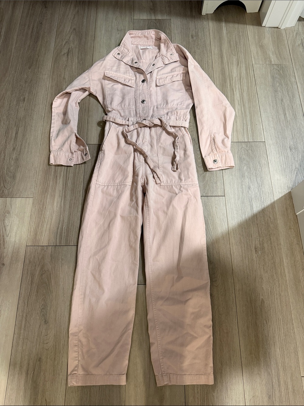 Soft Pink Utility Jumpsuit with Tie Waist